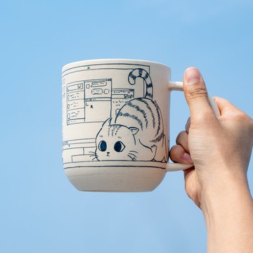 可愛貓咪咖啡杯 悠閒貓咪 17oz 手工貓咪馬克杯 陶藝杯 貓咪馬克杯禮物