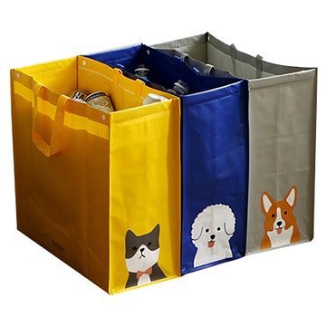 Dailylike 多用途防水購物袋/垃圾分類袋組  黃色柴犬 + 藍色比熊 + 灰色柯基  1組