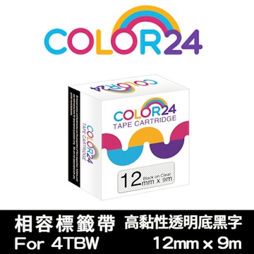 【COLOR24】for EPSON LC-4TBW / LK-4TBW 高黏性系列透明底黑字相容標籤帶(寬度12mm)