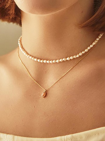 16k Gold Plated Moonstone Necklace [Pink]