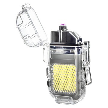 AD FOREST 野外求生必備 曙焰防水雙電弧充電打火機 66g  銀色  1個