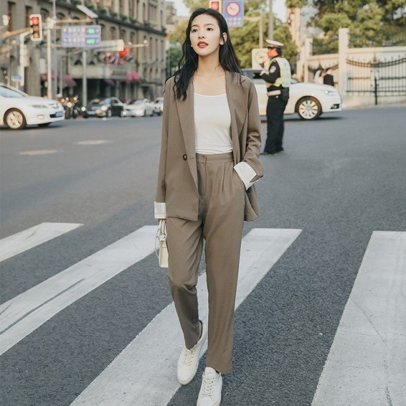 パンツスーツ レディース 上下レディース スーツ オフィス カジュアル ゆったり シンプル 韓国 ファッション 通販 Lineポイント最大get Lineショッピング