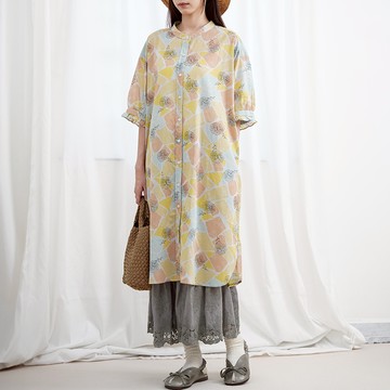 夏季清爽印花襯衫式洋裝824031
