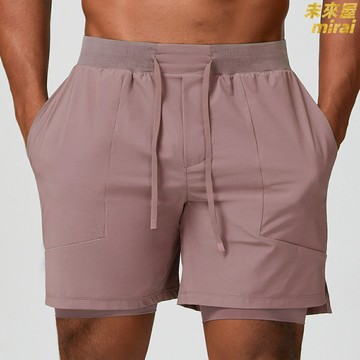 【親膚速幹】男士運動短褲 健身短褲 籃球褲 運動褲 休閒褲 雙層設計 美式四分褲 透氣排汗 健身訓練 日常休閒