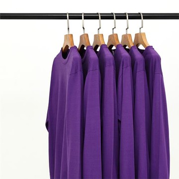 日系復古紫色250g全棉重磅厚款不透圓領長袖T恤男女寬松純棉大碼