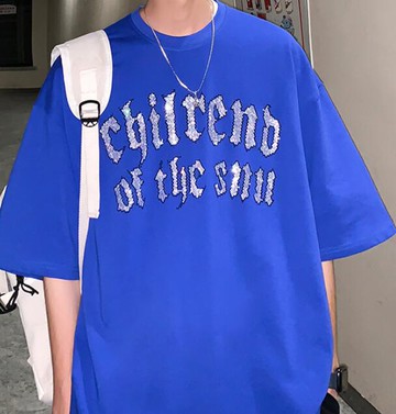 FINDSENSE X 韓潮 男士 寬鬆落肩大尺碼 個性閃鑽字母印花 短袖T恤