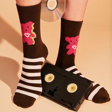 像素小熊中筒襪