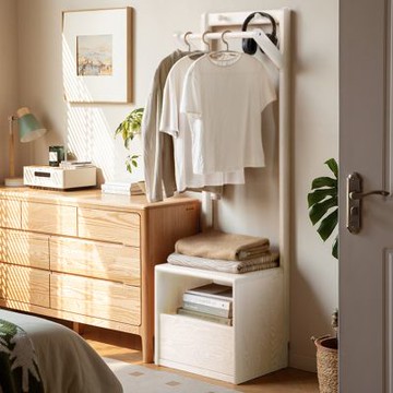 源氏木語豆乳奶油風實木床頭櫃掛衣架0.5MY00I32-(H014413239)