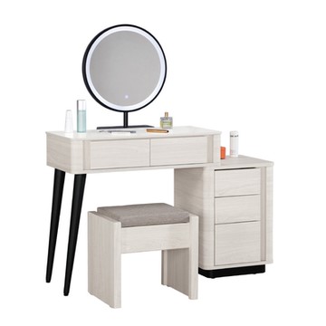 文創集 布沙岩板2.7尺可伸縮鏡面鏡台/化妝台組合(觸控式鏡面＋化妝椅)-80-110x40x130cm免組