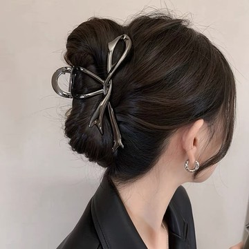 台灣現貨【法拉米拉】復古高級感盤髮抓夾大號氣質髮夾女後腦勺網紅鯊魚夾蝴蝶結頭飾髮夾 飄帶抓夾 鯊魚夾 77-0040