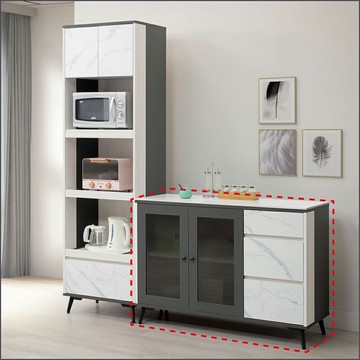 4尺岩板收納櫃下座 餐櫃 餐邊櫃 電器櫃 廚櫃 廚房櫃【163B43801】Leader傢居館163-M501+J211岩板