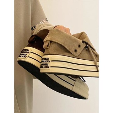 韓國2025春夏新款復古高幫帆布鞋女ulzzang港風厚底休閑ins板鞋