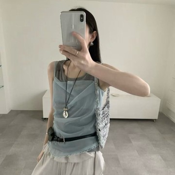 𝒉𝒆𝒓𝒎𝒐𝒔𝒐層次接紗造型兩件套🖤氛圍感滿分｜甜酷疊穿顯瘦套裝6923