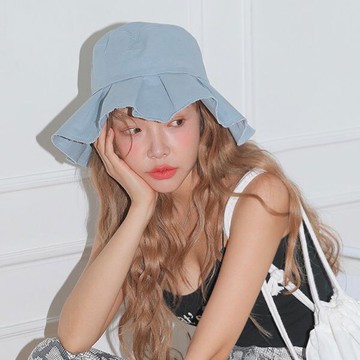荷葉邊 漁夫帽 皺褶 帽子 遮陽帽 小臉 麂皮 韓國 ANNA S.