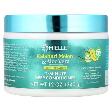 Mielle, 深層補水 2 分鍾深層護髮素，適合乾燥缺水頭髮，喀拉哈裏沙漠甜瓜和蘆薈，12 盎司（340 克）