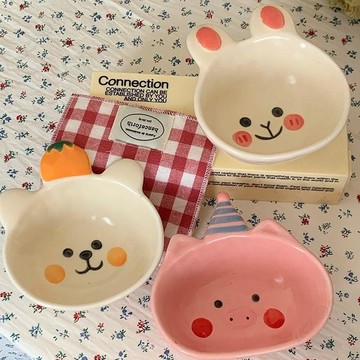 【Upton百貨】韓國ins卡通碗小熊小兔飯碗童趣手繪早餐碗燕麥碗甜品碗家用餐碗