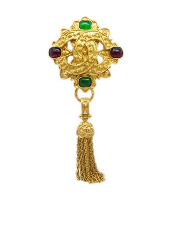 CHANEL Pre-Owned - 1994 glass stone embellished CC brooch - women - Gold Plated/Stone - One Size