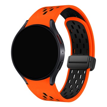 Space Shield Galaxy Watch 兼容翼形D扣磁吸雙色網眼矽膠錶帶 20mm  Galaxy Watch 4/5/6/7 系列  橘色 + 黑色  1個
