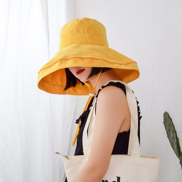 漁夫帽女韓版潮日系遮陽帽夏天出游防紫外線超大帽檐防曬太陽帽子1入