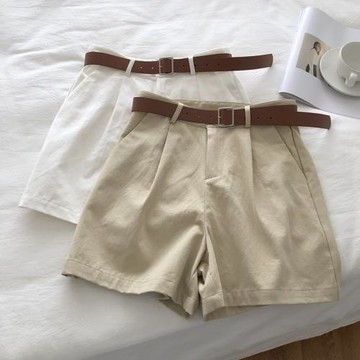 簡約氣質！夏韓風高腰顯瘦OL西裝中褲a字闊腿卡其工裝休閑短褲女