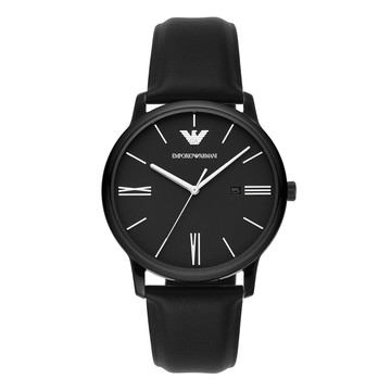 【Armani 亞曼尼】AR11573 簡約 氣質 月相 日期 真皮錶帶 不銹鋼 石英 手錶