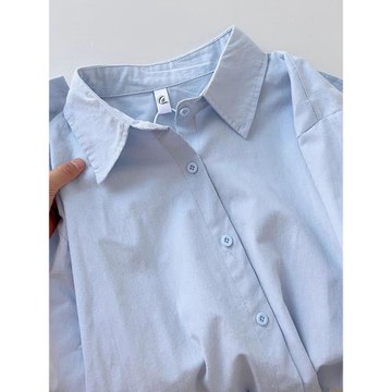 拉夏貝爾淺藍色長袖襯衫女冬季2026新款爆款寬松襯衣上衣開衫外套