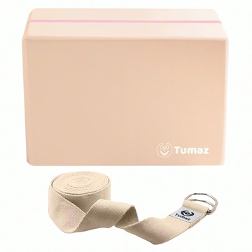 Tumaz 月熊 EVA瑜珈磚繩組 50D硬度 止滑減震 EVA環保材質 含雙D型扣環  瑜珈磚22.5 x 14.5 x 7.5cm + 瑜珈繩300cm  落日色  1組