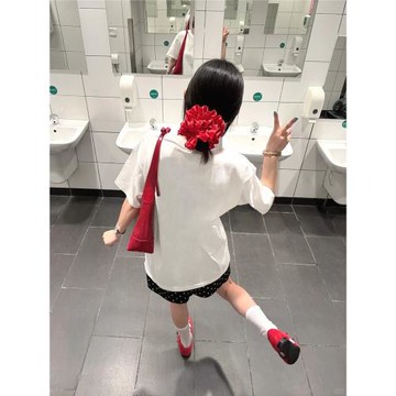 美式蝴蝶結印花短袖t恤女2026新款夏季白色純棉體恤寬松正肩上衣