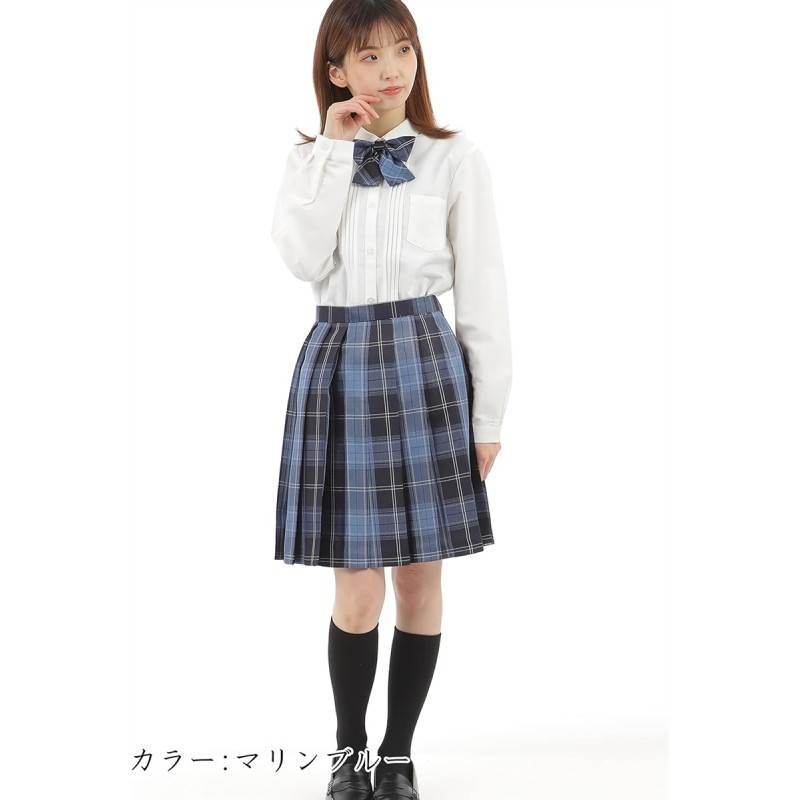 プリーツスカート チェック柄 丈48cm 膝上 スクールスカート 制服 女子高生 e244( マリンブルー, S) | LINEブランドカタログ