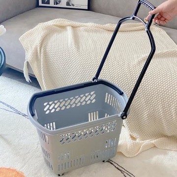 超市拉桿帶滑輪購物籃買菜手提籃子零食購物筐加厚便利店超市籃