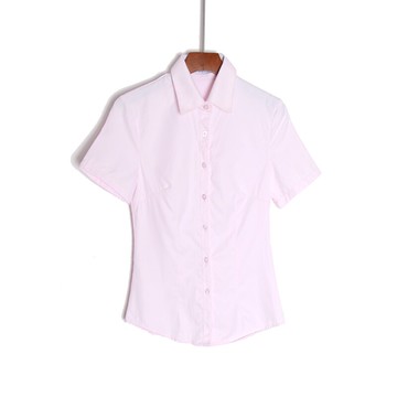 女裝修身百搭短袖翻領純色單排扣襯衫氣質時尚潮流