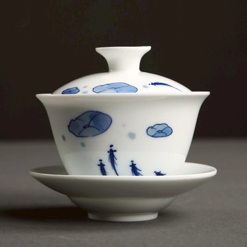 傳藝窯手繪青花陶瓷蓋碗手抓泡茶碗三才介碗杯敬茶碗茶杯功夫茶具