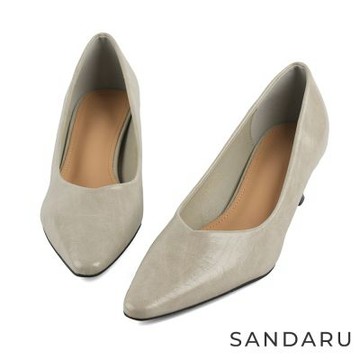 山打努SANDARU-跟鞋 法式小貓跟壓紋尖頭包鞋-灰
