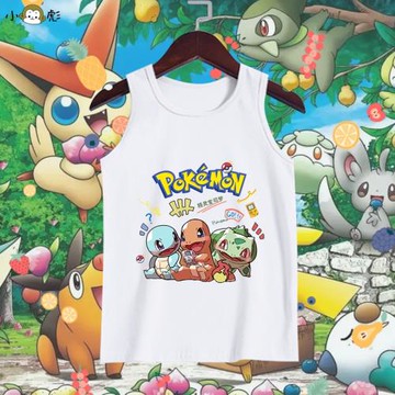 精靈寶可夢御三家小精靈玩游戲無袖t恤衫男女兒童裝學生純棉背心