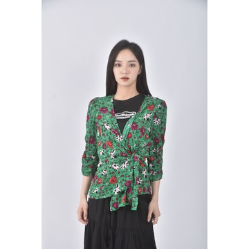 (S) ba sh質感花紋綠色罩衫二手衣