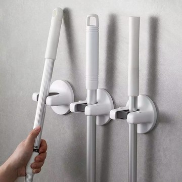 日本 霜山 ABS無痕壁掛式拖把掛架夾-3入