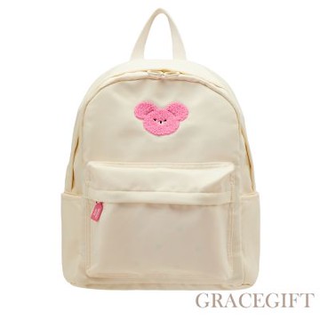 【Grace Gift】Wasabi Bear-粉芥末熊吊牌輕便尼龍後背包 白