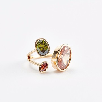 撞色星球水晶戒指(共2色)-可調式戒圍