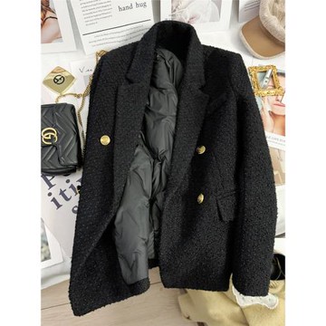 黑色韓版顯瘦新款內里羽絨服西裝外套女2024年秋冬季小香風高級感