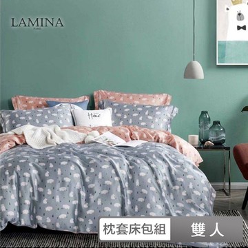 LAMINA 海鹽-藍 雙人 100%萊賽爾天絲枕套床包組