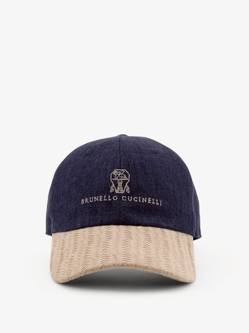 Linen Baseball Hat with suede visor - BRUNELLO CUCINELLI - gender_Man