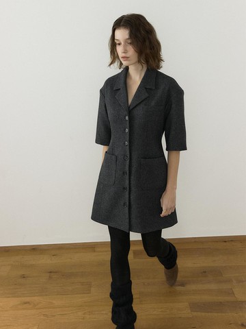Wool Tailored Half-sleeve Dress [Charcoal]