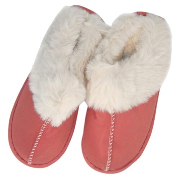 ego life 麂皮絨兔毛口包頭保暖防滑室內拖鞋  磚紅色