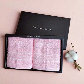 BURBERRY刺繡字母條紋純棉小方巾2入禮盒(粉色)081009-1｜GoBrand購名牌
