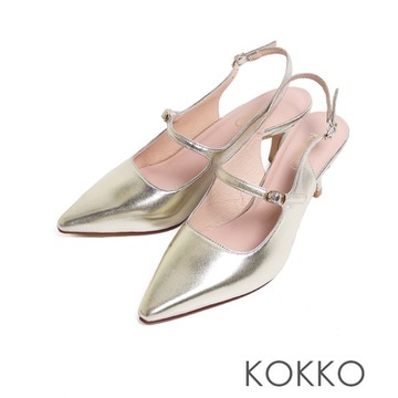 KOKKO極致優雅微性感後拉帶高跟鞋金銀色