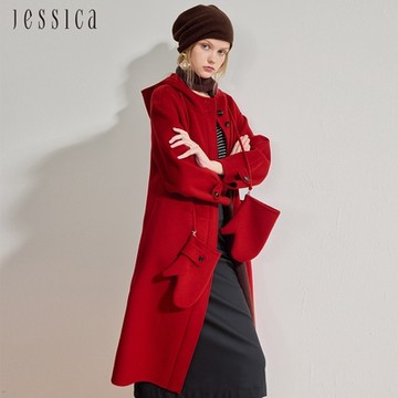 JESSICA - 百搭保暖連帽手套設計羊毛大衣外套J44C01