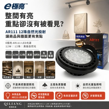 【奇亮科技】 E極亮  AR111 免安定器 12W 12珠 黑座自然光 LED光源 全電壓 盒燈軌道燈 含稅