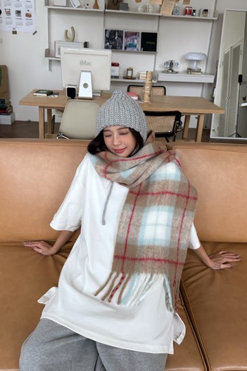 三色柔軟20%羊毛格紋圍巾