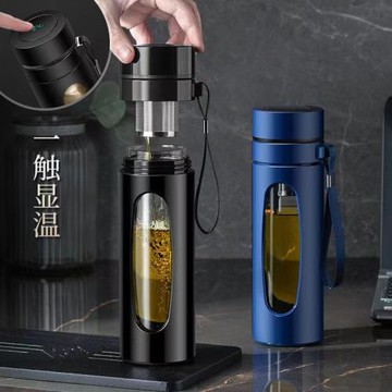 茶水分離男士高檔玻璃杯玻璃杯雙層隔熱辦公室泡茶杯便攜杯子送禮