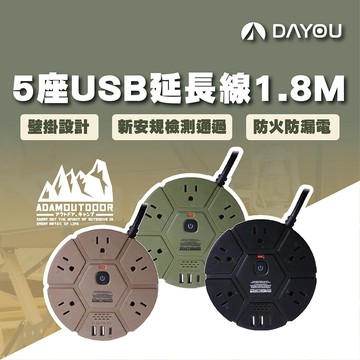 【蝦皮隔日配】adamoutoor 圓形 露營延長線 usb 延長線 電源延長線 1.8米 D0507017